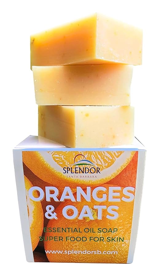 Sweet Oranges & Oatmeal Bar Soap - Handmade, Cold-Process Soap for Face & Body. Vegan with Natural Sweet Orange Essential Oil and Gluten-Free Oatmeal