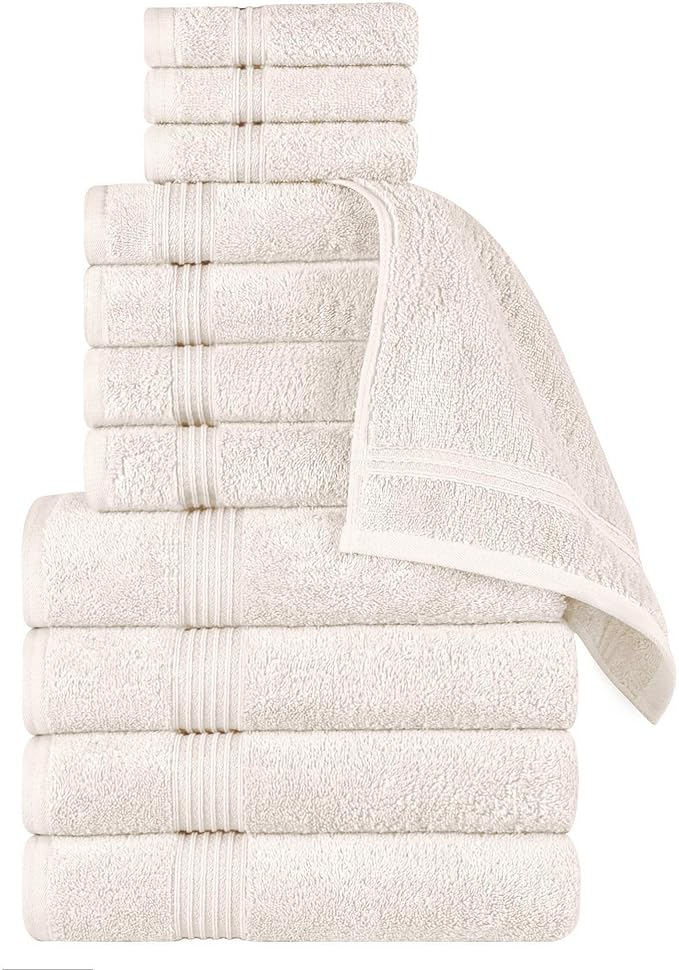 Superior Egyptian Cotton 12-Piece Towel Set, Assorted Towels for Home Bathroom, Guest Bath Decor Essentials, Includes 4 Bath, 4 Hand, 4 Face Towels/Washcloths, Quick Dry, Absorbent - Ivory