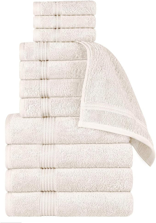 Superior Egyptian Cotton 12-Piece Towel Set, Assorted Towels for Home Bathroom, Guest Bath Decor Essentials, Includes 4 Bath, 4 Hand, 4 Face Towels/Washcloths, Quick Dry, Absorbent - Ivory