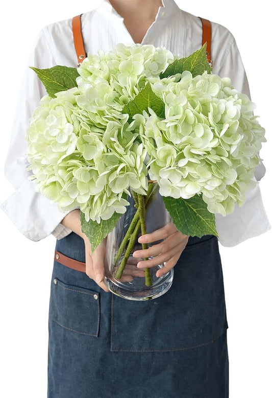 3Pcs Light Green Faux Hydrangea Flowers,21” Latex Real Touch Large Silk Royal Hydrangea Artificial Flowers,Spring Fake Flowers Bouquet for Centerpieces Table Wedding Kitchen Home