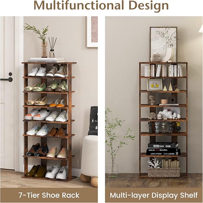 Tangkula 8-Tier Vertical Shoe Rack, Space-Saving Corner Shoe Organizer for 14 Pairs, Narrow Shoe Storage for Entryway, Front Door, or Closet