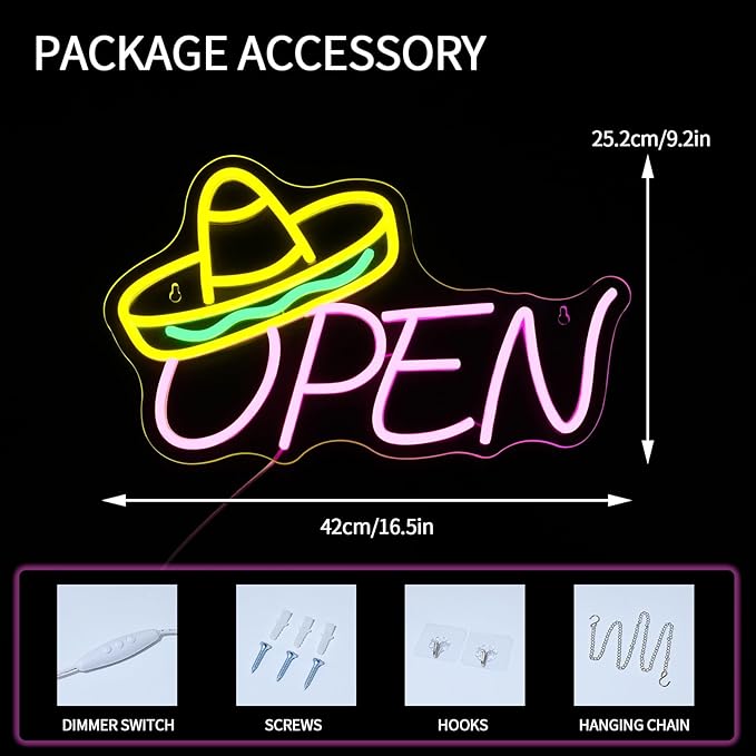Open Neon Sign for Wall Decor Dimmable Led Lights Signs Open Signs for Business Yellow Neon Light Pink Room Decor for Tacos Shop Bar Party Stores Hotel Restaurant Gift USB Powered