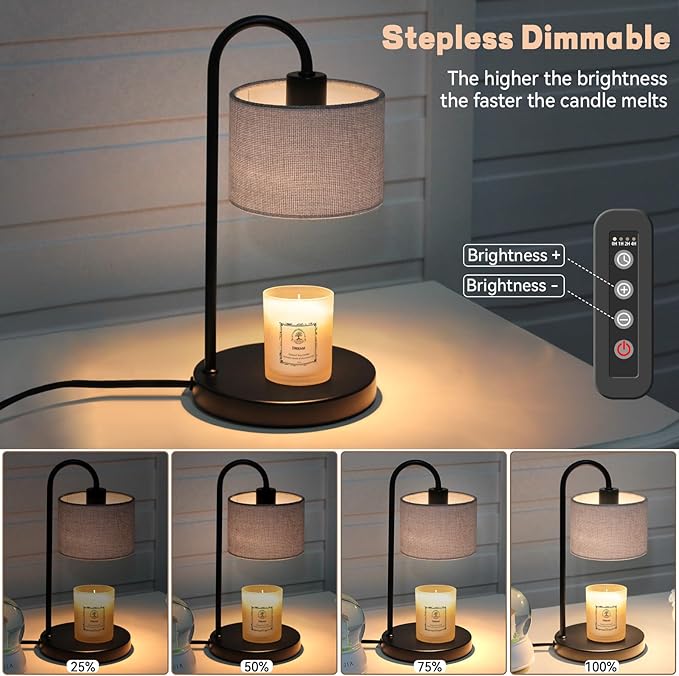 Candle Warmer Lamp with Timer, Dimmable Candle Wax Warmer Candle Lamp with 2 Bulbs, House Warming Gifts Brithday Gifts for Women Bedroom Home Decor - Gray