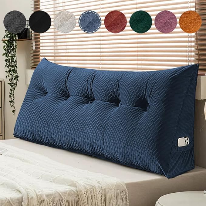 Gradient Velvet Triangular Wedge Pillow, Removable Cover Headboard Pillow for Daybed, Backrest Positioning Support Pillow Cushion Resting Reading Relaxing (Blue, King(76 * 20 * 8in))