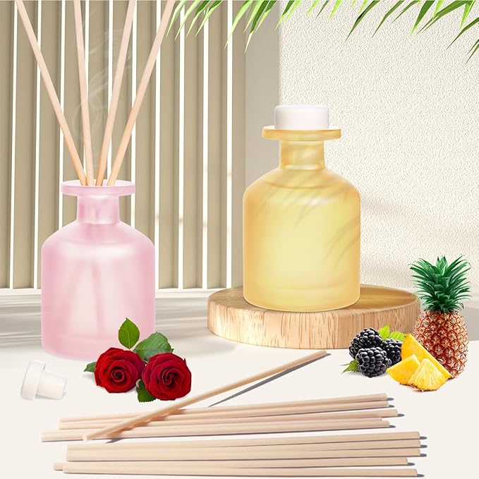Reed Diffuser - BlackBerry Pineapple & Ebony Rose 3.38oz (100ml) 2 Packs Essential Oil Reed Diffuser Set with 16 Sticks, Long Lasting Fragrance for Home, Bathroom, Bedroom, Room, Decor