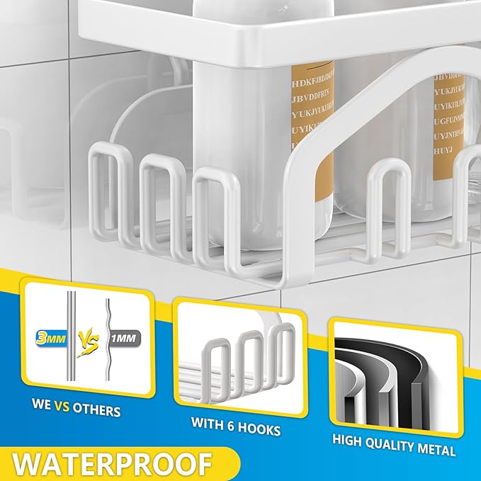 Coraje Shower Caddy [5-Pack], Adhesive Organizer No Drilling, Large Capacity Rustproof Bathroom Shelves, Shelf for Inside Shower (White)
