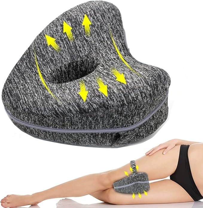 Knee Foam Support Pillow, Ergonomic Design, Knee Pillow for Side Sleepers, Memory Leg Pillow for Relieving Sciatica, Knee Support, Back Pain, Leg Support, Relieve Pain, Grey