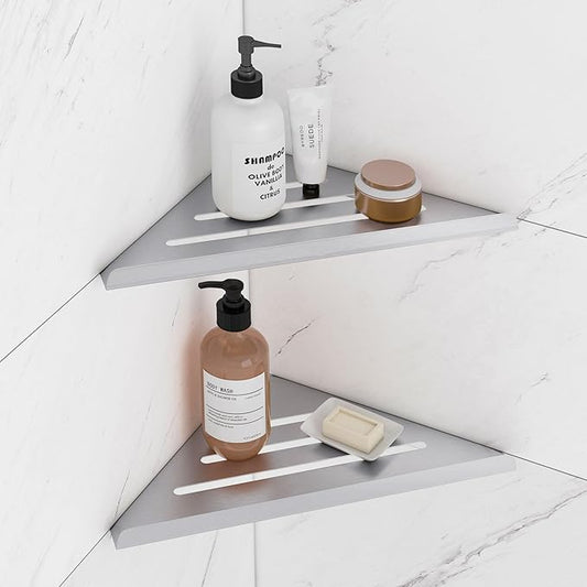Shower Corner Shelf,304 Stainless Steel Shower Caddy, No Drill Shower Shelf,Won't Fall Off Shower Organizer, Large Capacity Floating Corner Shower Shelves Shampoo Holder (Silver 2-Pack)