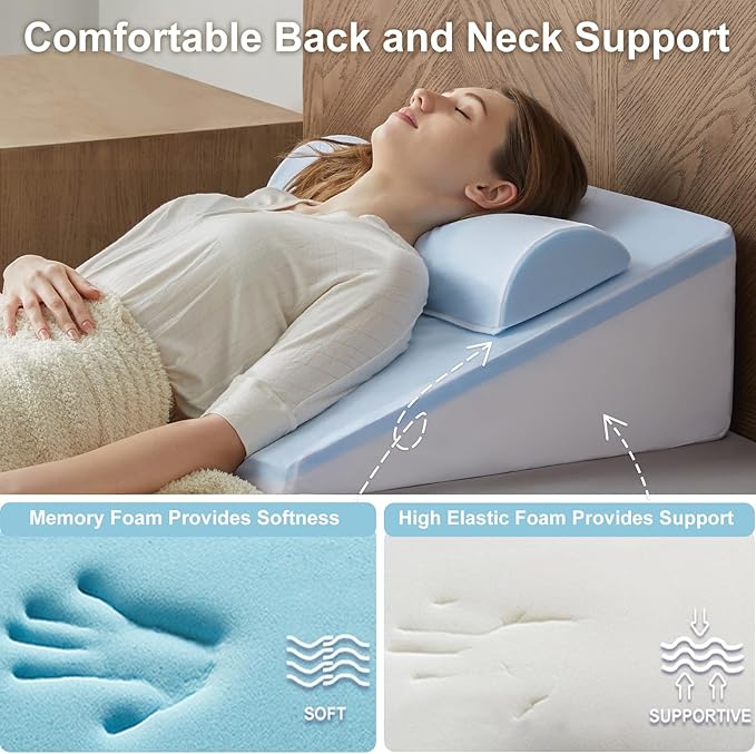 Wedge Pillow, 10” Bed Wedge Pillow for Sleeping, Elevate Incline Pillow for Adults,Memory Foam Wedge with Washable Case, Ideal for Rest & Relax
