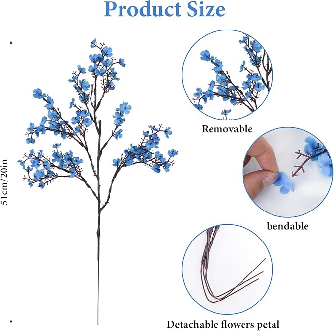 AILANDA 12 Bundles Baby Breath Flowers Artificial Bulk Fake Gypsophila Bouquets Sky Blue Real Touch Silk Floral Arrangements for Table Centerpieces Wedding Home Farmhouse Party DIY Autumn Decor