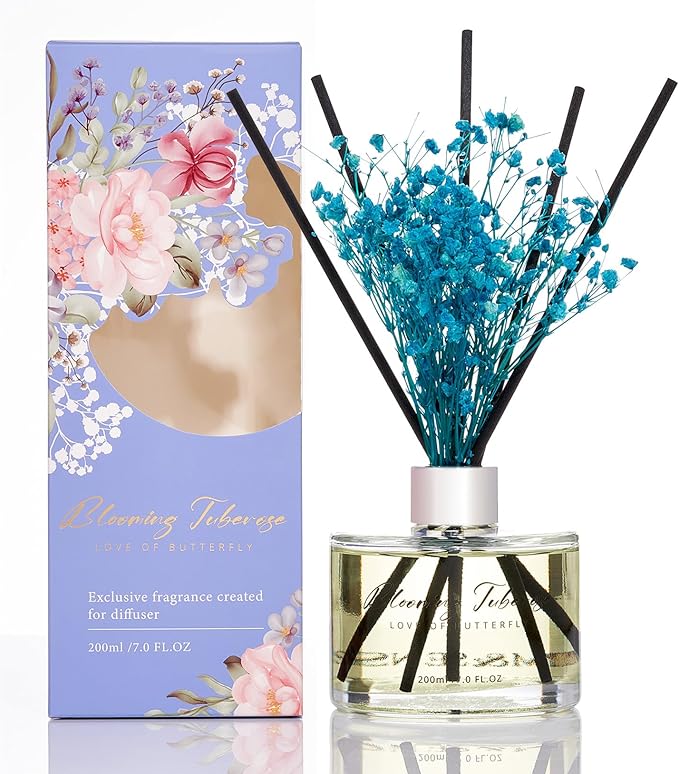 M&SENSE Reed Diffuser Set with 7 Sticks | 7.0oz Fresh Tuberose Scent, Long Lasting Oil Diffuser, Non-Toxic Fragrance Diffuser for Home Decor & Mothers Day with Baby's Breath Flower