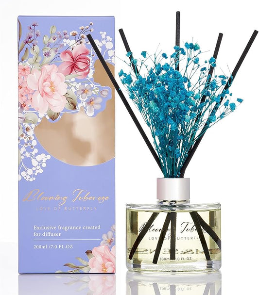 M&SENSE Reed Diffuser Set with 7 Sticks | 7.0oz Fresh Tuberose Scent, Long Lasting Oil Diffuser, Non-Toxic Fragrance Diffuser for Home Decor & Mothers Day with Baby's Breath Flower