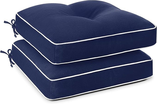 Favoyard Patio Chair Cushions 17 × 17 Inch Water Resistant & 3-Year Color Fastness Outdoor Chairs Cushion for Seat Dining Rocking Wicker Chair Cushion with Tie Straps Tufted Square Pads, Blue, 2 Pack