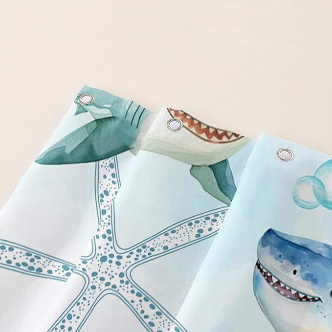 AILONEN Shark Shower Curtain for Bathroom, Cute Shark Bathroom Curtain,Blue Tie Dye Ocean Theme Bath Curtain 72" W*78" H Polyester Waterproof Children Boys Bathroom Curtain with 12 Hooks