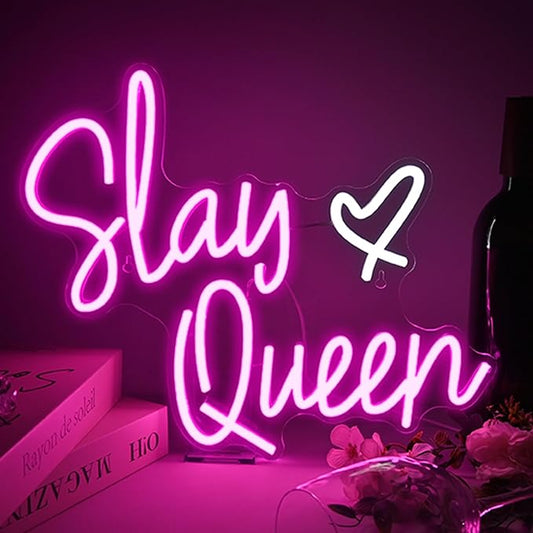 Slay Queen Neon Sign Pink Led Neon Signs Girls Bedroom Neon Lights For Wall Decor Dimmable Light Up Sign For Bar Party Preppy Room Y2k Club Decoration Teen Gifts (15.7 * 12.6in)