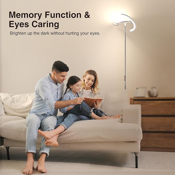 FIMEI Split Floor Lamp Modern LED Rotatable Floor Lamp, Eye-Protection Reading Standing Lamp with Stepless Dimming and 3000K-6000K Color, Separately Rotatable Design, Gray