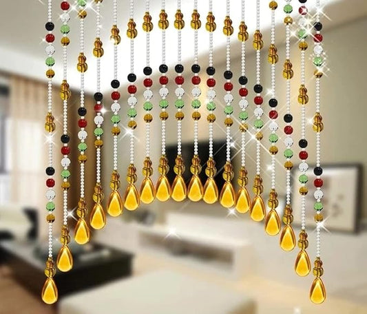 Hanging Glass Door Beads Beaded Curtains Valance Self-Adhesive for Doorways Crystals Stran Arched Windows, Clear Crystal Room Bead Partition Curtain Door Frame Beads for Doorways Closets 5