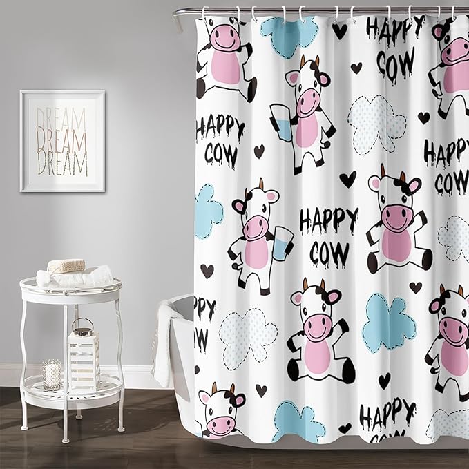 AILONEN Cute Cow Shower Curtain for Bathroom, Kids Children Cow Print Bathroom Curtain,Happy Cow Bath Curtain 36" W*72" H Polyester Waterproof Bathroom Curtain with 12 Hooks