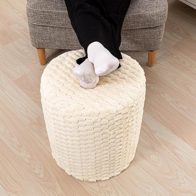 Modern Round Ottoman Multifunctional Foot Rest Floor Pouf Ottoman Footrest Stool Pouf Foot Stool for Living Room Bedroom Cream