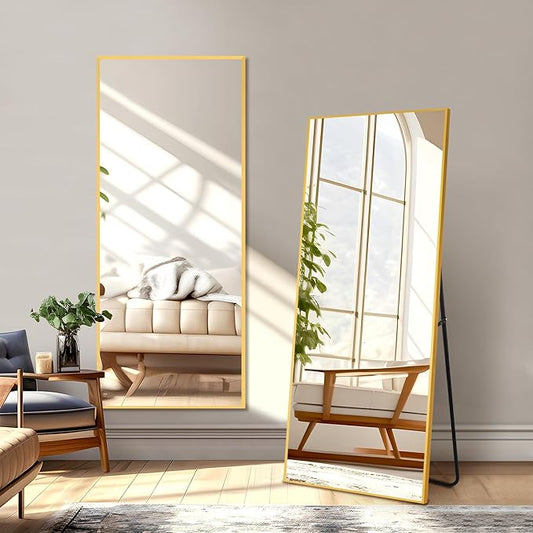NicBex Full Length Mirror, 56"x19", Aluminum Alloy Frame Full Body Mirror with Stand, Gold - Free Standing, Leaning Against Wall or Wall-Mounted, Best for Bedroom Living Room Dressing Room