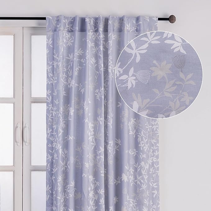 Maison d' Hermine Curtains for Living Room 100% Cotton 84 inch Length One Panel Light Filtering Curtains for Bedroom Windows with Rod and Loop Pockets Drapes (Louxor Blue, 50" W x 84" L)