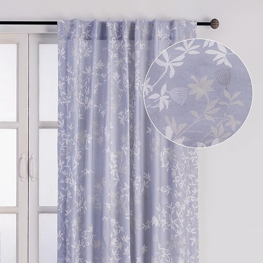 Maison d' Hermine Curtains for Living Room 100% Cotton 84 inch Length One Panel Light Filtering Curtains for Bedroom Windows with Rod and Loop Pockets Drapes (Louxor Blue, 50" W x 84" L)