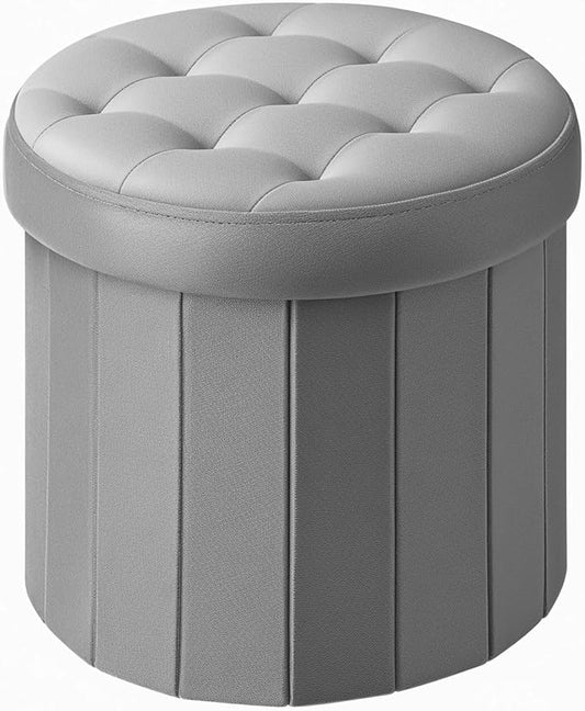 Bsketa® Folding Storage Ottoman Round 14" x 14" x 13"Inch Foot Stool with Thicker Foam Padded Seat Small Velvet Storage Ottoman Bench Foot Rest for Living Room Foldable Coffee Table(Grey)