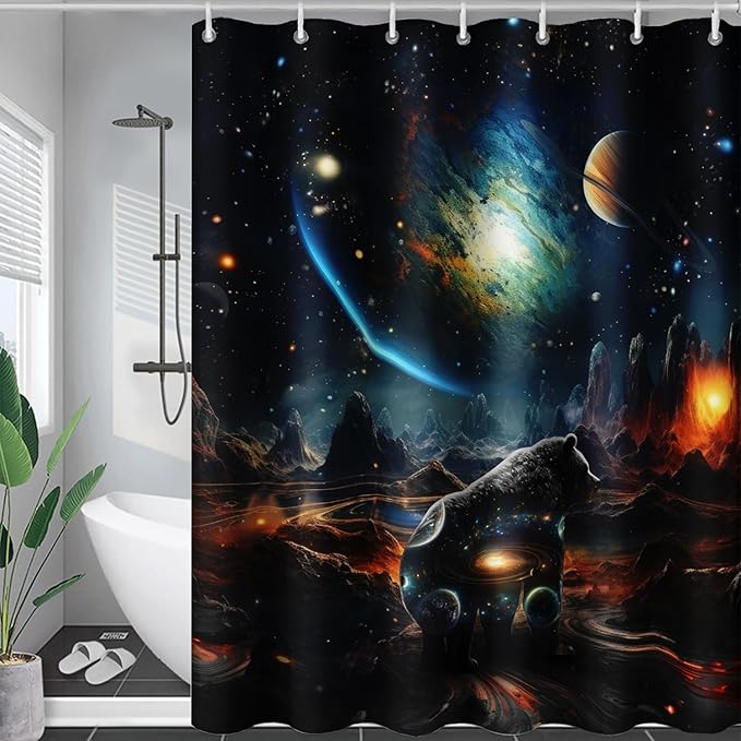 AILONEN Leopard Shower Curtain for Bathroom, Black Panther Bathroom Curtain,Galaxy Starry Planet Space Bath Curtain 36" W*72" H Polyester Waterproof Wildlife Bathroom Curtain with 12 Hooks