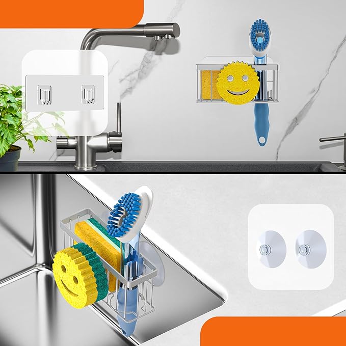 Sponge Holder Smiley Face,Sink Caddy,Sink Organizer Sponge Holder with 2 PCS Suction Cups/1 PCS Adhesive Strips, Designed for Sponge, Soap, Dish brush, Scrubber-Gary
