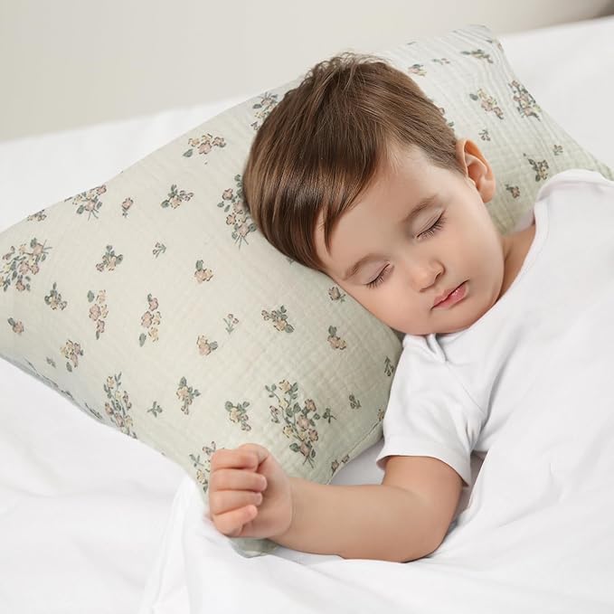 Organic Cotton Muslin Mini Pillowcases with Envelope Design,2 Pack Ultra Breathable Kids Toddler Pillowcases for Boys and Girls- 13 x 18 inches (Purple Flower)