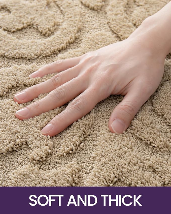 DEXI Bathroom Rug 24x43, Non Slip Washable Bath Mat for Shower Floor, Absorbent Soft Bathmat with Rubber Backing, Plush Fluffy Microfiber Floral Retro Carpet, Beige