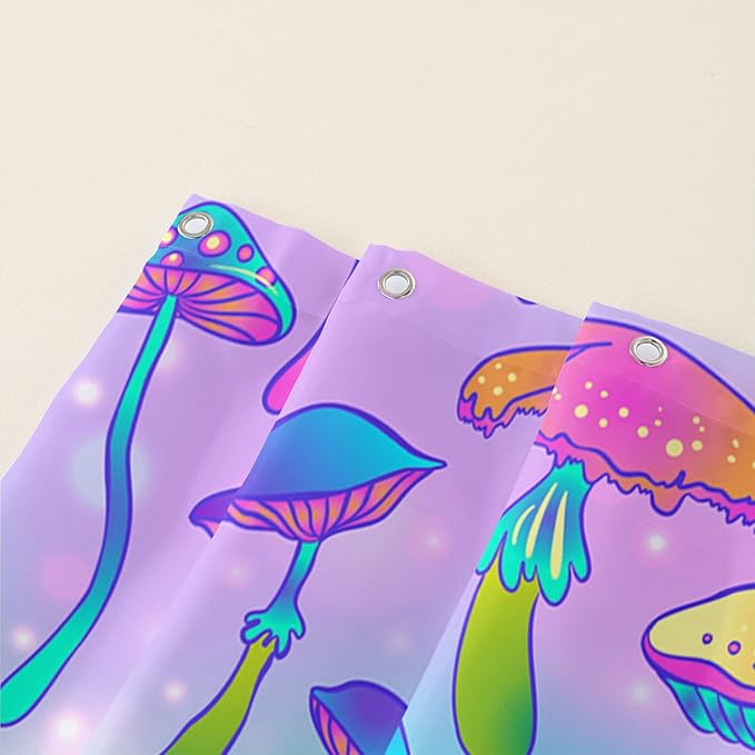 AILONEN Mushroom Shower Curtain for Bathroom,Blue Purple Mushroom Bath Curtain,Cute Cartoon Magic Fungus Decor Bathroom Curtain with 12 Plastic Hooks, 72" W x 72" H