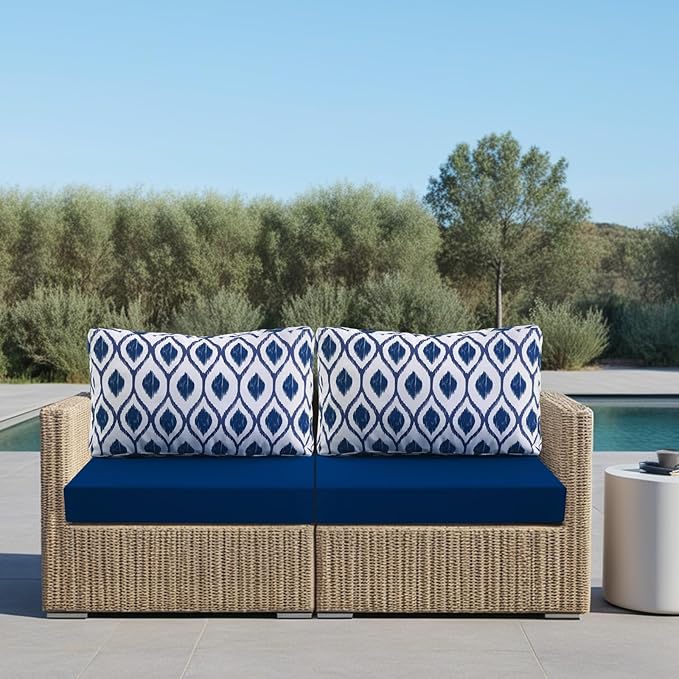 idee-home Outdoor Cushions for Patio Furniture, Outdoor Seat Cushion, Waterproof Hampton Bay Deep Seat Replacement Couch Chair Cushions for Garden Lawn Backyard Deck, 28.5 x 28.5 Navy Blue Pattern