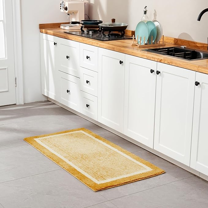 CozeCube Bath mats for Bathroom Non Slip, Fluffy Absorbent Microfiber Runner Bath mat Washable, Long Bath mat for Bathroom Floor, Soft Bath Rugs for Sink, Harvest Gold, 47"X24"