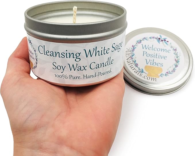 White Sage Candle for Home Cleansing - 6oz of Natural Soy Wax and Sage Essential Oil - Strong Scented Candle, Non Toxic - Aromatherapy, Manifestation, Relaxation Gifts - Alternative Imagination