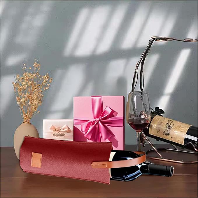 Daphilly Wine bags, 2 bottles wine gift bag for wine bottles, felt high grade wine gift bag for birthday, baby shower, wedding, graduation, Christmas and Thanksgiving (burgundy)