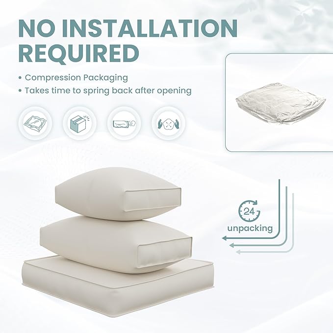 UDPATIO Outdoor Cushions for Patio Furniture Upgraded, Waterproof Patio Furniture Cushions Replacement, 4" Deep Seat Outdoor Sectional Cushions for 4-seat Patio Furniture Chair Sofa Couch, Cream