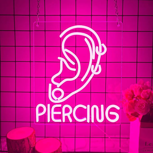 Ear Piercing Neon Sign, Cool Pink Dimmable LED Creative Ear Earring Neon Light, Tattoo Studio Barber Salon Massage SPA Shop Neon Light Decoration, Suitable Gift For Young People And Girls(13 * 11in)