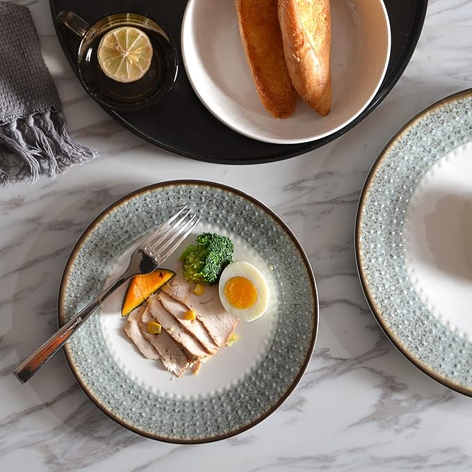 Melamine Dinnerware Sets,12pcs Plates and Bowls Sets, Melamine Dishes Set for 4, Unbreakable,Dishwasher Safe, BPA Free,Great for Indoor Use,Camping, BBQ,RV, Party,Rustic Style (Teal)