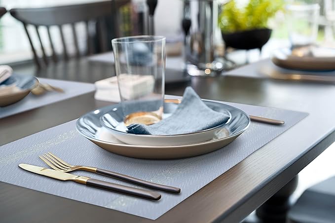 More Décor Dining Table Placemats, Washable Heat-Resistant PVC Vinyl Table Mats for Dining Room and Kitchen, Anti-Slip - Set of 4 - Purple