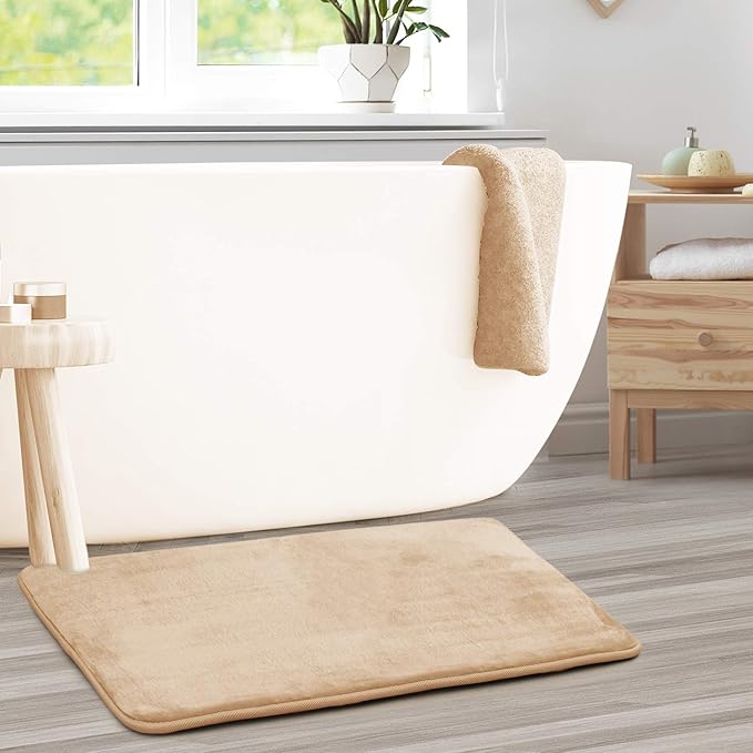 Clara Clark Bathroom Rugs, Velvet Memory Foam Bath Mat, Non-Slip, Machine Washable Bath Rugs - Dries Quickly, Ultra Soft Plush Bath Mats for Bathroom, 20 x 32, Cream