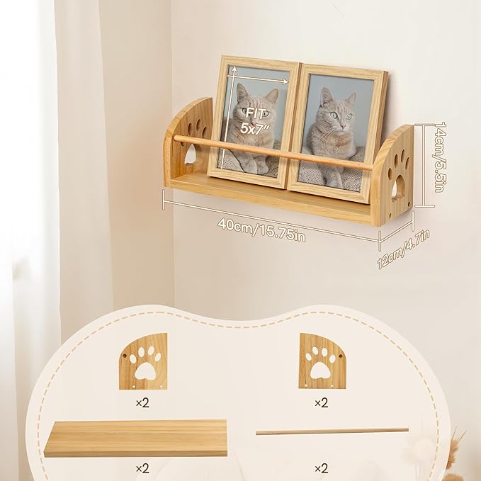 Gronda Nursery Floating Shelves 15.7 Inch, Natural Solid Pine Wood Kids Bookshelves Rustic Boho Decor Wall Mount Storage Organizer for Kids Room Playroom Study Room Living Room Bedroom
