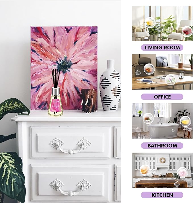 3 Pack Reed Diffuser, Scented Oil Diffuser with 15 Sticks, Escape/Vanilla/Moroccan Amber, Air Freshener for Bathroom & Office, Holiday Home Fragrance, Gift idea, Each 1.7Fl Oz, Total 5.1Oz