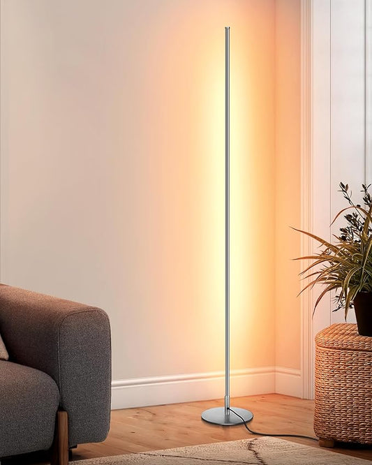 DEWENWILS Floor lamp, 1100Lumen Modern Dimmable Corner Floor Lamp with 3000K Warm Light & Foot Switch, 57.5" Tall Standing Lamp for Living Room, Bedroom, Silver