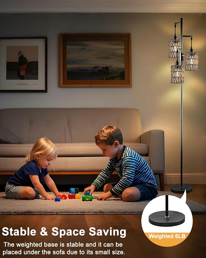 Lightdot 67" Dimmable Floor Lamp for Living Room, Industrial 3-Light Tree Floor Lamp with Black Rattan Cages, Bohemian Tall Standing Lamps, Modern Floor Lighting for Bedroom Office, E26 Base