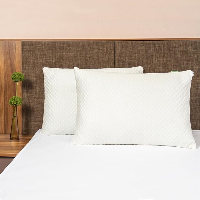 Shredded Memory Foam Pillows for Sleeping 2 Pack - Cooling Bed Pillows Queen Size Set of 2 - Medium Frim Gel Pillows for Side & Back Sleeper with Washable Removable Cover