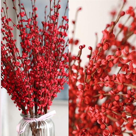 5 Pcs Jasmine Flowers Artificial Red Flowers 29.5" Long Stems Patriotic Picks with Mini Red Berry for DIY Floral Art Plant Wedding Home Office Table Decorations