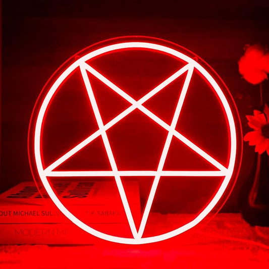 Satanic Pentagram Neon Sign, Dimmable LED Gothic Pentagram Neon Light, USB Powered for Home Bedroom Dorm College Party Christmas Gifts(13 * 13in)