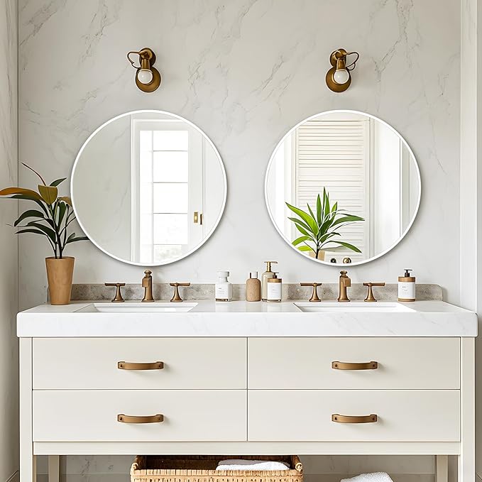 Fabuday White Round Mirror for Bathroom - Small 18 Inch Circle Mirror for Wall Decor with Matte Frame, Living Room, Bedroom, Entryway Circular Mirror