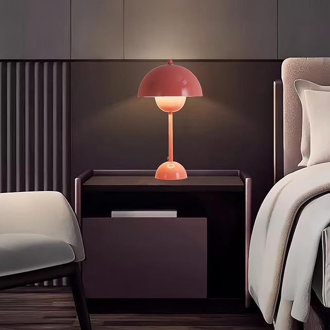 COSYLUX Modern Small Table Lamp for Bedroom, Cute Dome Shade Reflecting Light Reading Lamp for Living Room, Kid's Room, Study, Office, Beside Bedside Nightstand Desk Lamp(Pink)